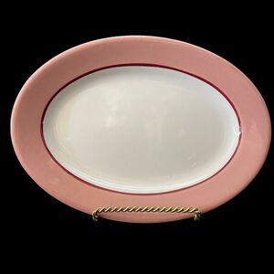 Vintage Carr China Restaurant Ware RHO DENDRA Pink Stripe Oval Relish 7 X 5